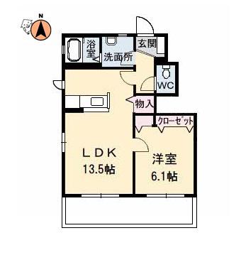 ハイネス国府B(1LDK/1階)の間取り写真