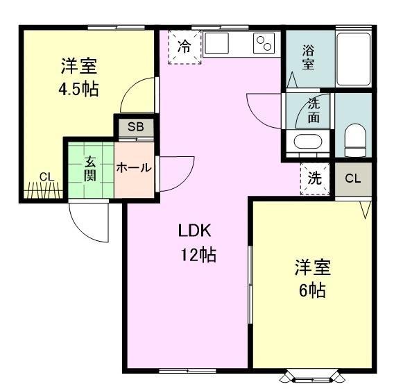ボヌールⅠ(2LDK/2階)の間取り写真
