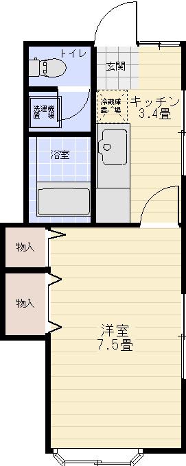 ユースピア大巻A(1K/1階)の間取り写真