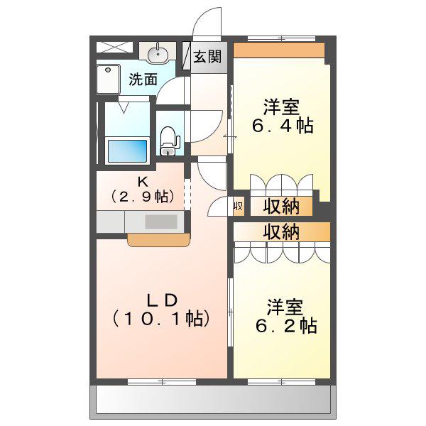 近鉄名古屋線 伊勢中川駅 徒歩46分 2階建 築22年(2LDK/1階)の間取り写真