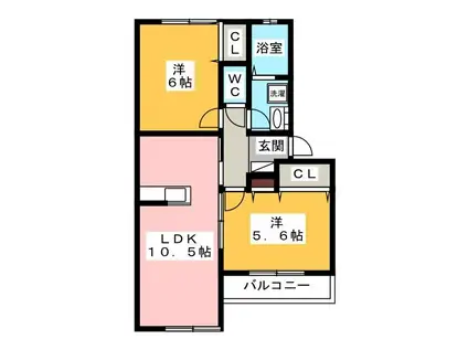 アスカA棟(2LDK/2階)の間取り写真