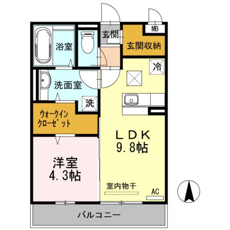 パステルリーフ A203(1LDK/2階)の間取り写真