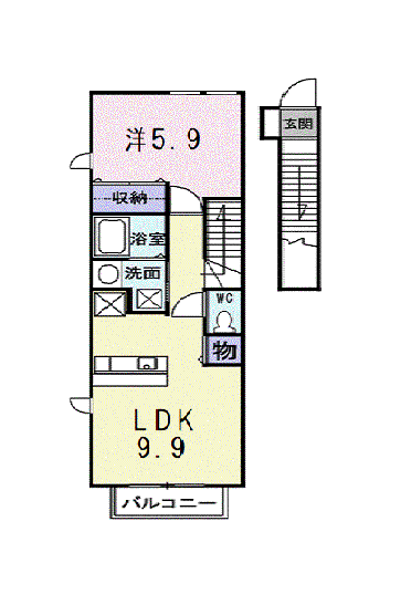ヴィラ・プリムローズ(1LDK/2階)の間取り写真