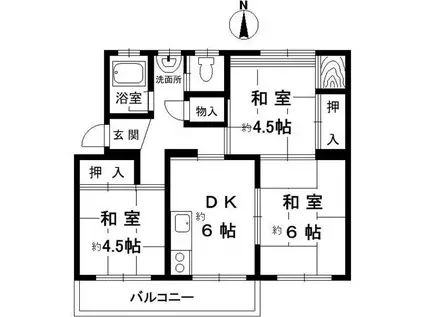 明舞第二団地 2号棟(3DK/5階)の間取り写真