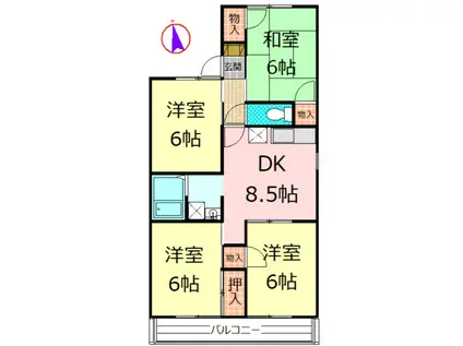 サニーハイツ富士岡(4DK/2階)の間取り写真