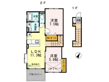 ハイツ曙III(2LDK/2階)の間取り写真
