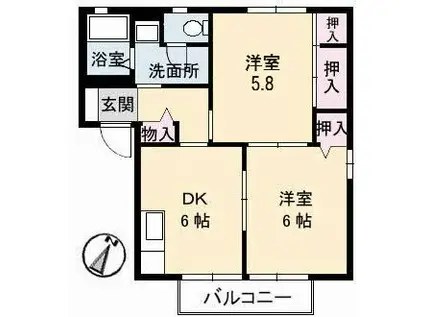 ビレッジ城北B(2DK/1階)の間取り写真
