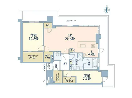 ジオタワー宝塚グランレジスTHE ノース(2LDK/30階)の間取り写真