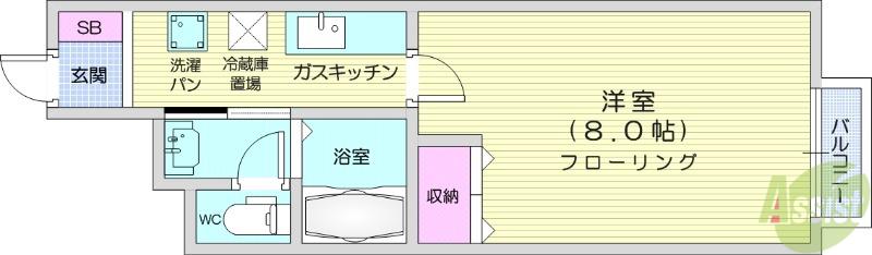 アスコット多賀城(1K/1階)の間取り写真