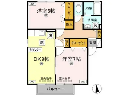 リジェール東山崎A棟(2DK/1階)の間取り写真