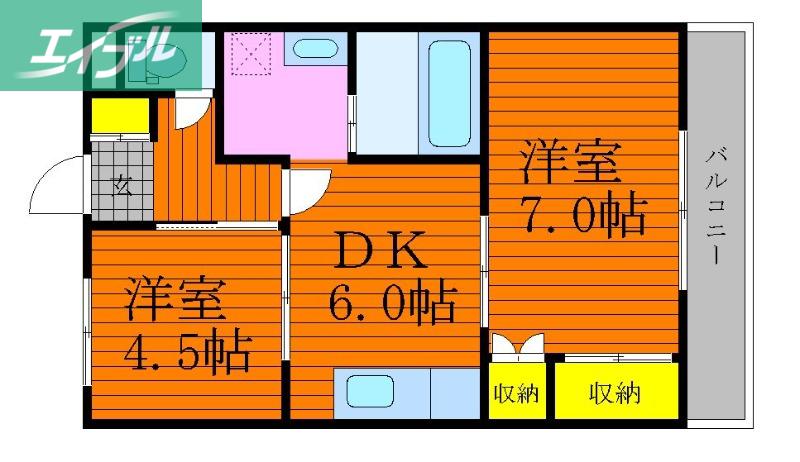 Kビル(2DK/2階)の間取り写真