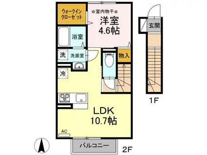 セプトガーデン古市町(1LDK/2階)の間取り写真