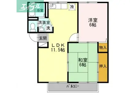 プレジール小野E棟(2LDK/2階)の間取り写真