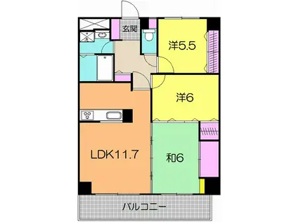 東急ドエルアルス富沢公園(3LDK/2階)の間取り写真