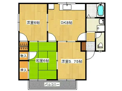 セジュール中原B棟(3DK/2階)の間取り写真