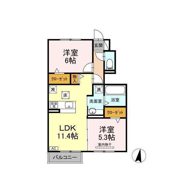 D-ROOM FOURTH B棟(2LDK/1階)の間取り写真