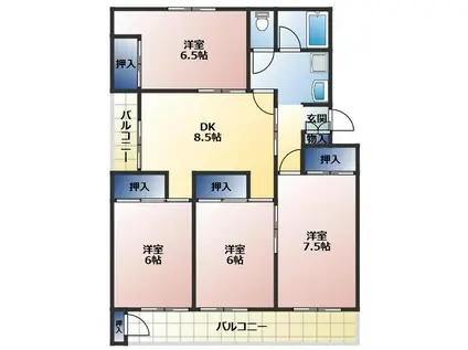 ヴィラナリー小倉南 E棟(4DK/1階)の間取り写真