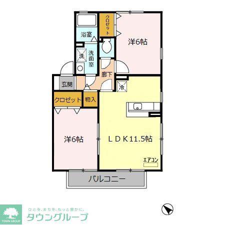メイプルタウン川越的場A(2LDK/2階)の間取り写真