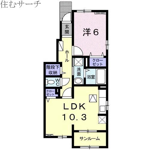 アングルワB(1LDK/1階)の間取り写真