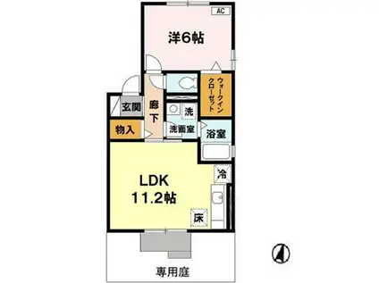 リビングタウン狭山池公園 E棟(1LDK/1階)の間取り写真