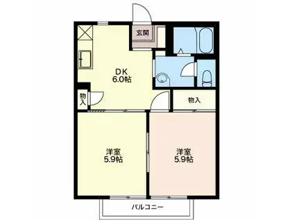 JR東海道本線 菊川駅(静岡) バス乗車時間:20分 最寄りバス停で下車 徒歩6分 2階建 築28年(2DK/1階)の間取り写真