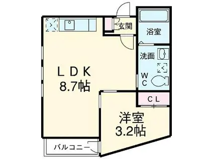 TRIBUTE栄生(1LDK/2階)の間取り写真