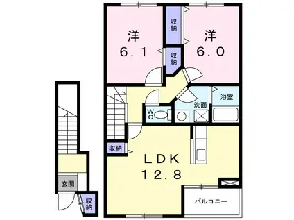 エーデル高松A(2LDK/2階)の間取り写真
