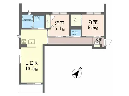 ベレオ万代(2LDK/2階)の間取り写真