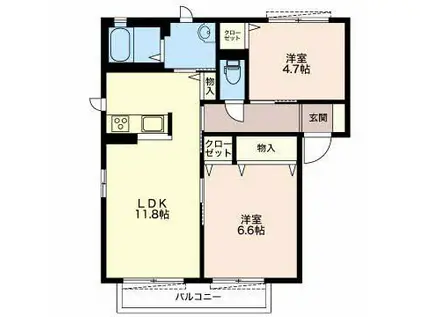 アミティエ神明(2LDK/2階)の間取り写真