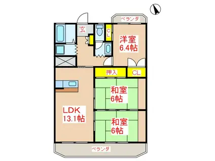 ROSE向井(3LDK/4階)の間取り写真