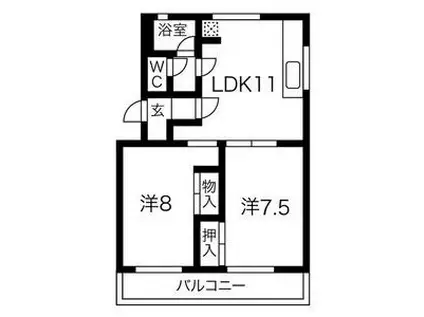 箕ノ手ハイツB棟(2LDK/2階)の間取り写真