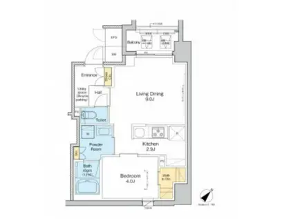 プラウドフラット月島アベニュー(1LDK/3階)の間取り写真