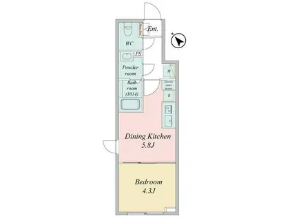 ライブフラット門前仲町(1DK/4階)の間取り写真