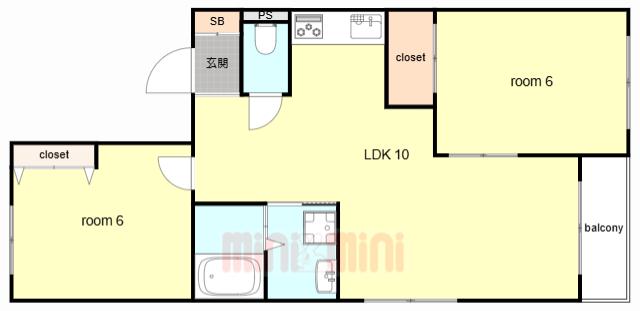 NANIWA6(2LDK/2階)の間取り写真