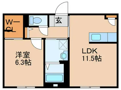 グリーンコート楽II(1LDK/1階)の間取り写真