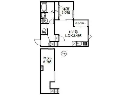 ベルフルール旭(1LDK/1階)の間取り写真