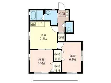 ソレイユ湘南IIC(2DK/1階)の間取り写真