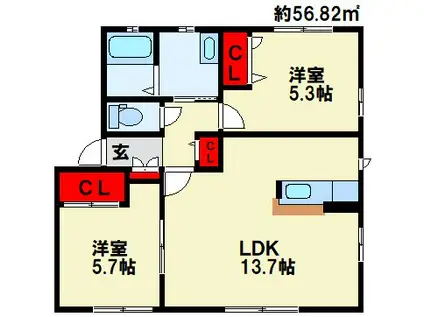 シャーメゾン・みちA棟(2LDK/1階)の間取り写真