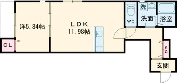 ハウスモメゾン大浜 B(1LDK/1階)の間取り写真