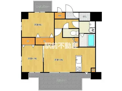 MODERN PALAZZO 博多デュオ(2LDK/7階)の間取り写真