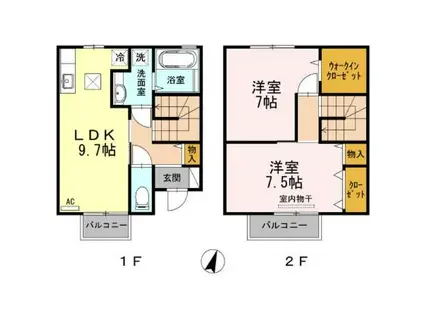 ウィット西深津B棟(2LDK/1階)の間取り写真