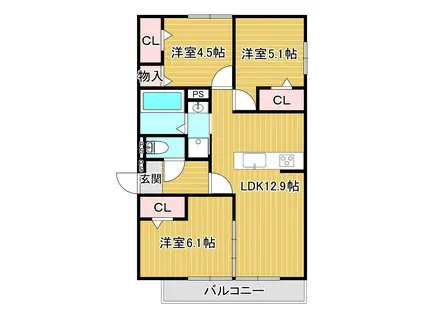 嵯峨広沢西裏町D-ROOM(3LDK/2階)の間取り写真