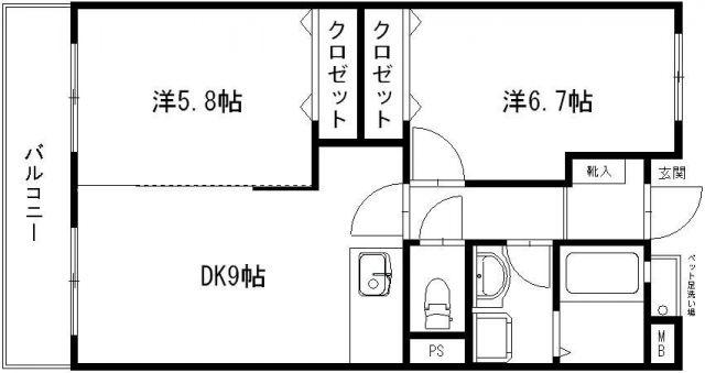 フォーリーフ(2DK/1階)の間取り写真