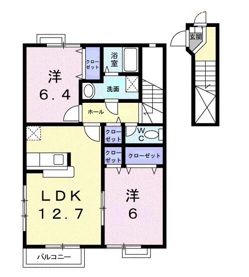 サンライト国分寺B(2LDK/2階)の間取り写真