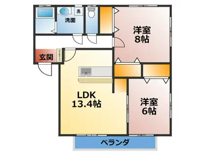 アメージングコートI A棟(2LDK/1階)の間取り写真