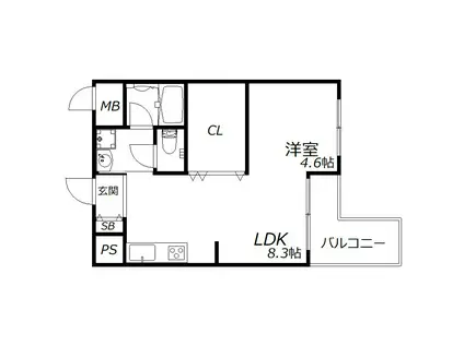 グランツ垂水(1LDK/4階)の間取り写真