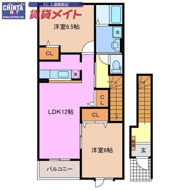 ユートピア ナミ(2LDK/2階)の間取り写真