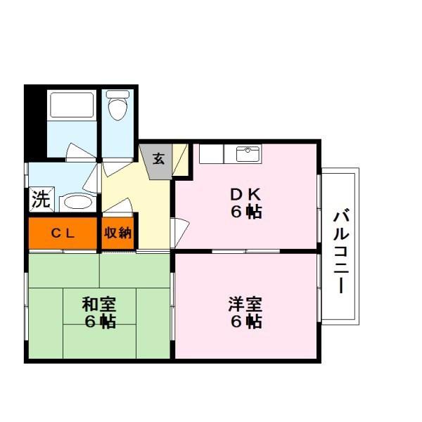 ブルータウン(2DK/2階)の間取り写真
