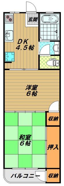 地下鉄西神・山手線 名谷駅 徒歩24分 3階建 築55年(2DK/2階)の間取り写真