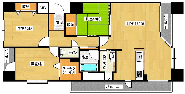ラフィーヌ牛田本町(3LDK/10階)の間取り写真
